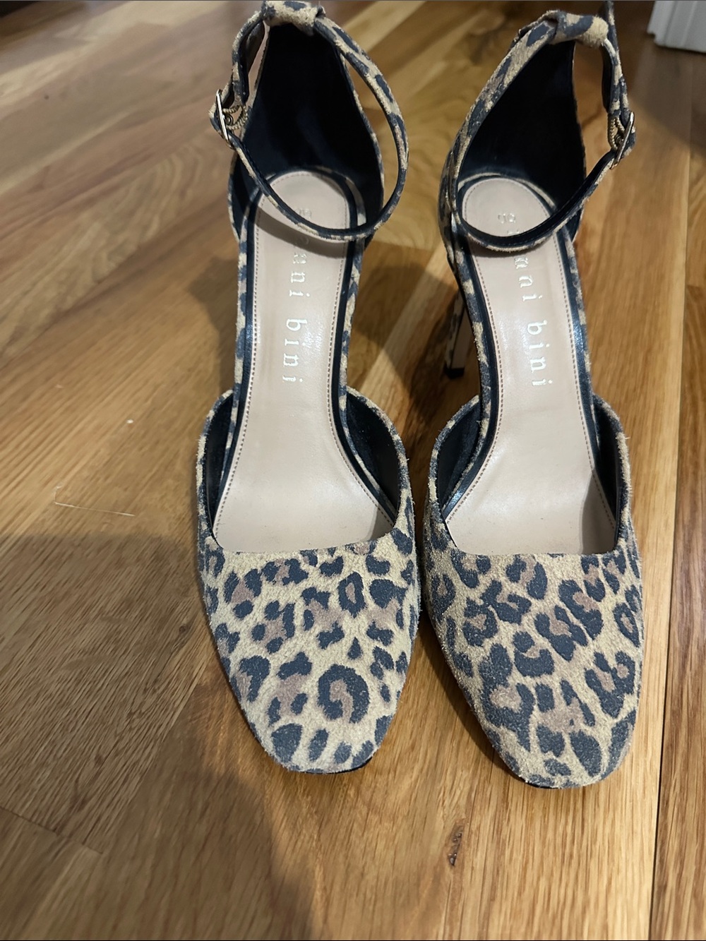 Gianni Bini Leopard Print Ankle-Strap Heels - Beige & Black